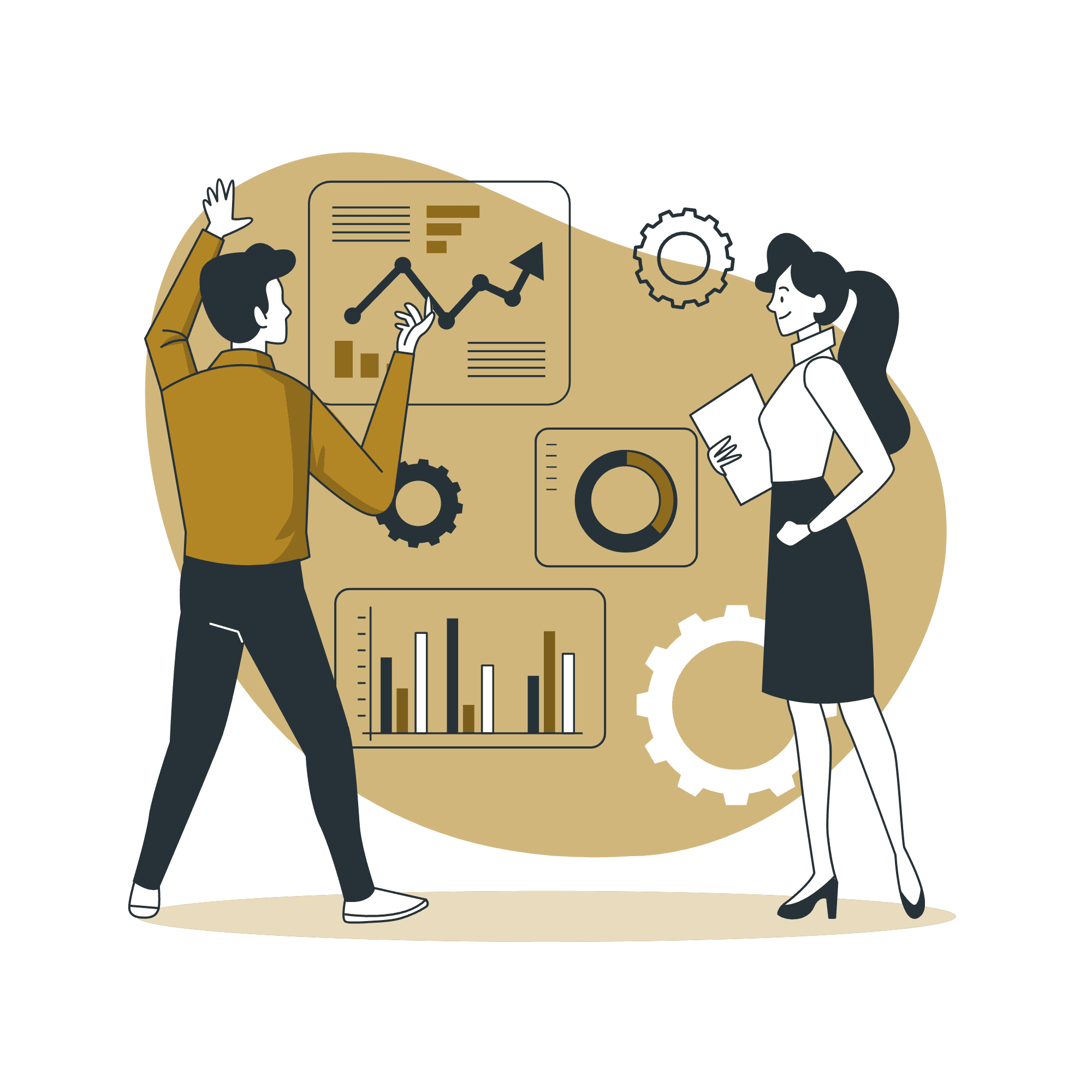 Financial professionals reviewing investment growth data